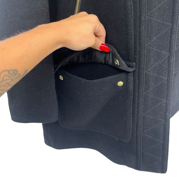 J.Crew Chateau Parka Wool Coat Black Fur Hood Size 2 A-Line Mid Thigh Warm Black - Picture 6 of 8